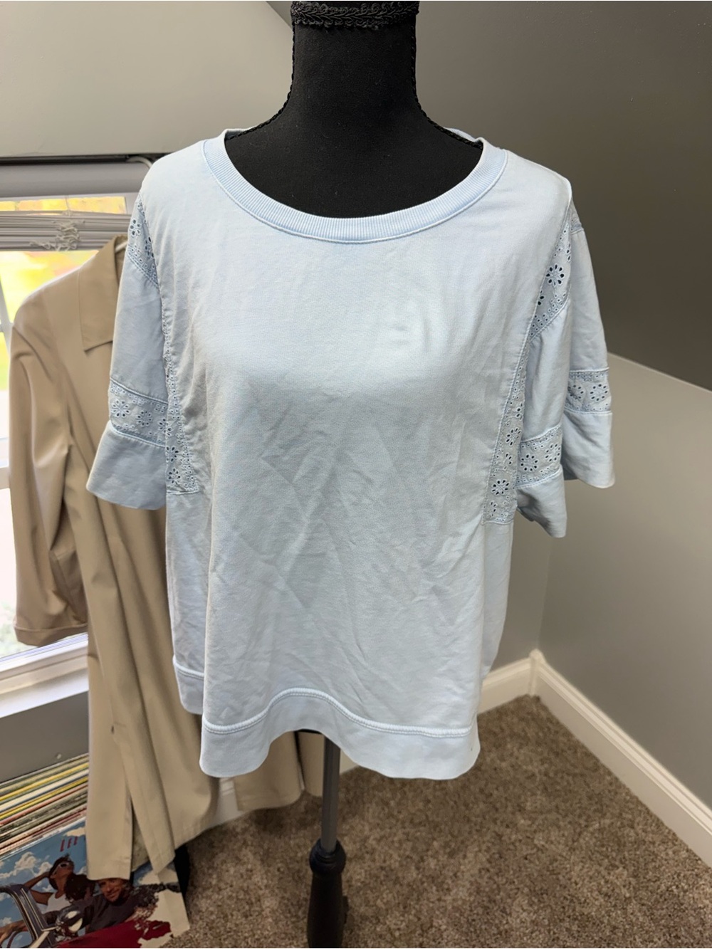 Light Blue Eyelet Sleeve Women’s Top